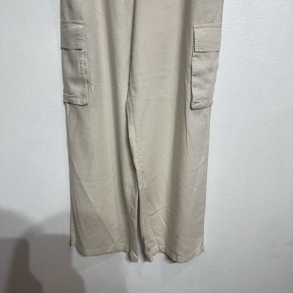 Happily Grey Cream Linen Blend Wide Leg Pants High Rise Flowy Sz L - Picture 4 of 10